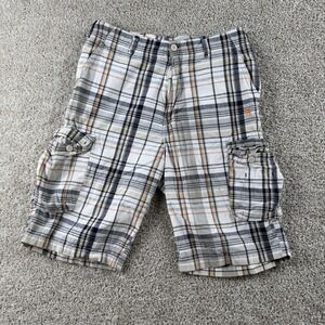 Y2K Wearfirst Cargo Shorts Boys 18 Gray Plaid Cotton Relaxed Fit Summer Casual
